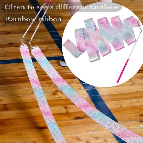 HZMM 2 PCS Dance Ribbon Streamers 78.7 Inch, Rhythmic Gymnastics Ribbon Wand for Ballet Dance Training & Performance, Twirling Artistic Dance Streamer with Sparkling Stars & Gradient Colors in Kuwait
