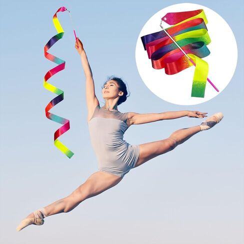 HZMM 2 PCS Dance Ribbon Streamers 78.7 Inch, Rhythmic Gymnastics Ribbon Wand for Ballet Dance Training & Performance, Twirling Artistic Dance Streamer with Sparkling Stars & Gradient Colors in Kuwait