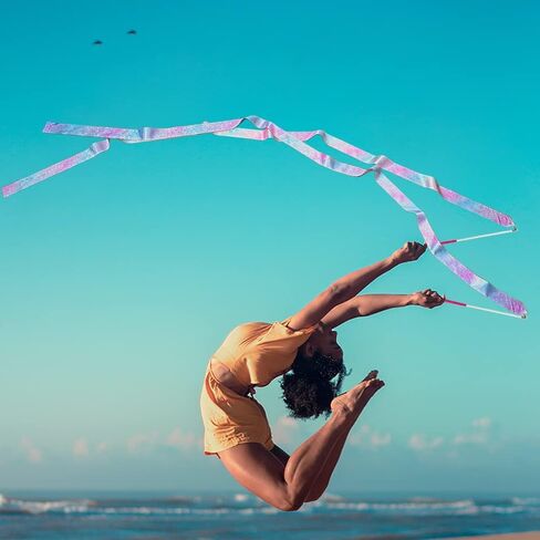 HZMM 2 PCS Dance Ribbon Streamers 78.7 Inch, Rhythmic Gymnastics Ribbon Wand for Ballet Dance Training & Performance, Twirling Artistic Dance Streamer with Sparkling Stars & Gradient Colors in Kuwait