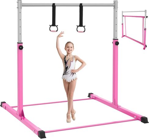 Safly Fun Gymnastics Bar for Kids Ages 3-15 | Sturdy Steel Home Gym, Adjustable Height (3 to 5 ft) with Anti-Slip Base, Easy Assembly in Kuwait
