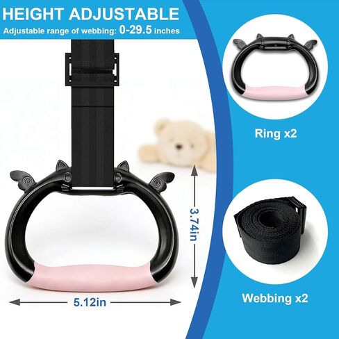 Gymnastics Rings for Kids, Professional Adjustable Extended Straps, 550 lbs Weight Capacity, Featuring Premium Non-Slip Grip Design, Suitable for Indoor/Outdoor Strength and Fitness Training. in Kuwait