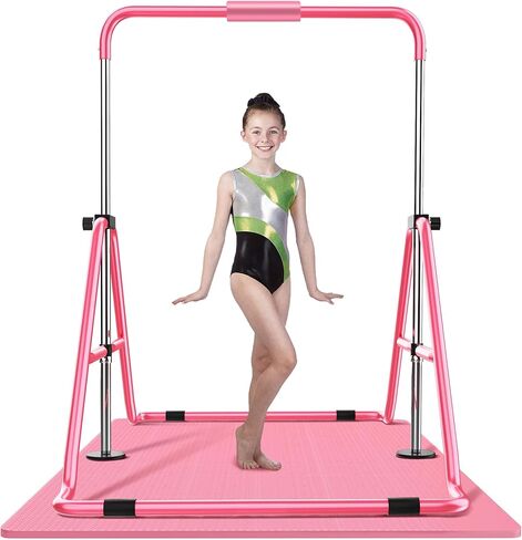 HYD-Parts Gymnastics Bar with Mat, Foldable Gymnastics Horizontal Bar Height Adjustable, Gymnastics Equipment for Kids 3-12 Ages, Children's Gifts in Kuwait