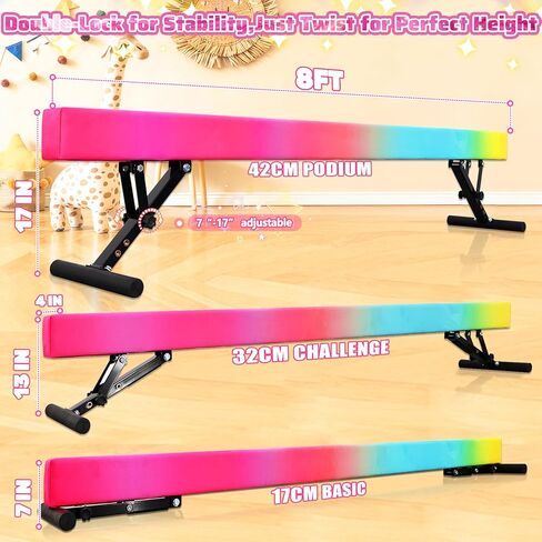 Adjustable balane Beam for Kids - 8FT Gymnastics Beam - high and Low Floor Beam for All Gymnastic Levels-Professional Gymnastic Equipment for Home and Gym Center in Kuwait