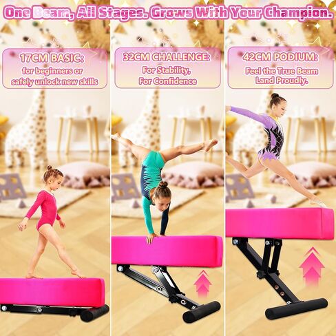 Adjustable balane Beam for Kids - 8FT Gymnastics Beam - high and Low Floor Beam for All Gymnastic Levels-Professional Gymnastic Equipment for Home and Gym Center in Kuwait