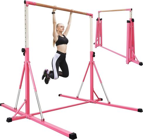 Gymnastics Bar for Kids Ages 3-15, 35" to 60" Adjustable Height, 4FT Wide Base - Professional Kip Bar with 360° Stability & Fiberglass Crossbar, Easy Fold&Solid Design for Home Training in Kuwait