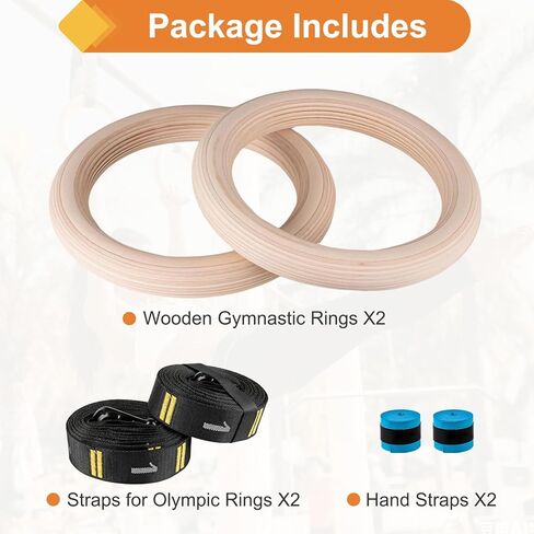Wooden Gym Rings with 9ft Double-Layer Numbered Straps Quick Adjust. 1.25" Olympic Rings for Home Gym Small Apartment Hotel Camping Full Body Workout Calisthenics Strength Training Body in Kuwait