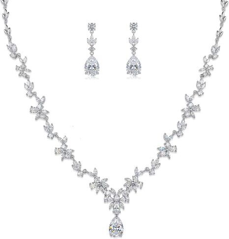 Hadskiss Jewelry Set for Women, Necklace Dangle Earrings Bracelet Set, Jewelry Set with White AAA Cubic Zirconia, Allergy Free Wedding Party Jewelry for Bridal Bridesmaid in Kuwait