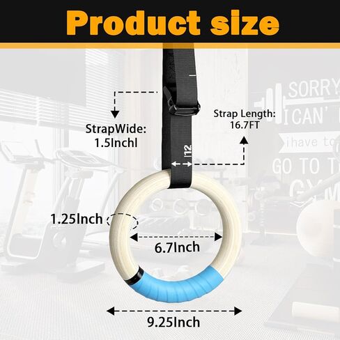 32mm Wooden Gymnastic Rings with Quick-Adjust Numbered Straps for Enhanced Workout Control, Designed for Strength Training, Home Gym, Calisthenics & Travel Fitness in Kuwait