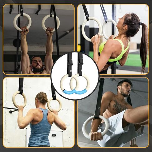 32mm Wooden Gymnastic Rings with Quick-Adjust Numbered Straps for Enhanced Workout Control, Designed for Strength Training, Home Gym, Calisthenics & Travel Fitness in Kuwait