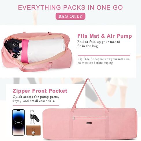 Gymnastics Air Mat Storage Bag, Portable Carry Case for Tumbling Mat & Air Pump, Heavy Duty Tumble Track Equipment Case with Handles for Training & Home Gym, Gymnastics Accessories, Pink (Bag Only) in Saudi Arabia