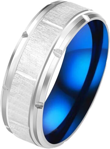Titanium Steel Rings for Men Black/Silver/Gold/Blue Brick Pattern Grooved Brushed Wedding Band Comfort Fit Size 6-11 in Kuwait