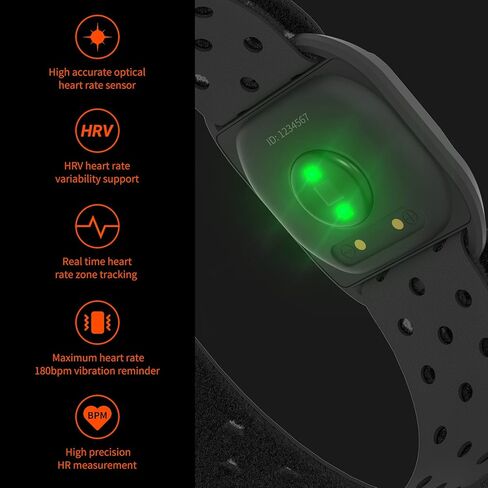 COOSPO Heart Rate Monitor Armband HW807, Bluetooth 5.0 ANT+ HRM with HR Zone LED Indicator, Tracking Heartbeat HRV for Fitness Training, Work with Peloton/Polar/Wahoo/Strava/DDP Yoga in Kuwait