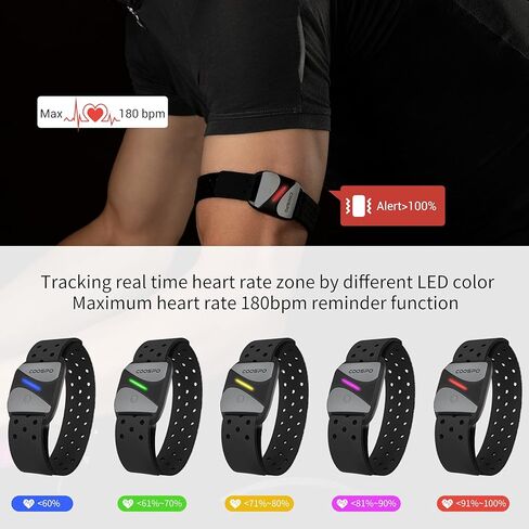 COOSPO Heart Rate Monitor Armband HW807, Bluetooth 5.0 ANT+ HRM with HR Zone LED Indicator, Tracking Heartbeat HRV for Fitness Training, Work with Peloton/Polar/Wahoo/Strava/DDP Yoga in Kuwait