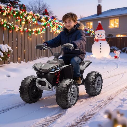 Kids ATV 4 Wheeler Ride on Eletric Motorcycle ، سيارة ألعاب كهروضوئية مدتها 24 فولت ، مع سرعة عالية ومنخفضة ، موسيقى LED ، ركوب السيارة مقابل 3-8 أطفال ، أزرق ، in Kuwait