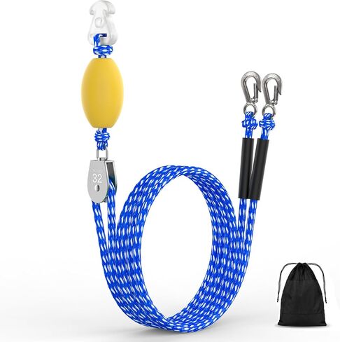 Heavy Duty Boat Tow Harness for Tubing, Self Centering Boat Tow Rope for Tubing 1-4 Riders with 360° Rotating Pulley and Large Hooks, Floating Tube Rope for Boats, Towable Tubes in Saudi Arabia
