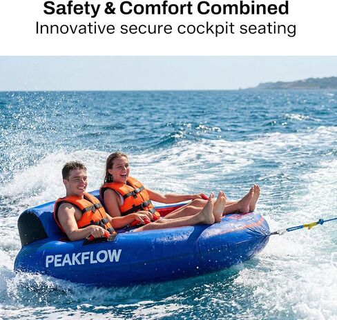 PEAKFLOW Towable Tube,Boat Tube,2 Rider Models,Tubes for Boating,Inflatable Boat Tubes and Towables,EVA Foam Pads and Handles,Swift Connect Rapid Boston Valve, 65x60Inches Inflated,Velocita Series in Kuwait
