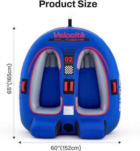 PEAKFLOW Towable Tube,Boat Tube,2 Rider Models,Tubes for Boating,Inflatable Boat Tubes and Towables,EVA Foam Pads and Handles,Swift Connect Rapid Boston Valve, 65x60Inches Inflated,Velocita Series in Kuwait