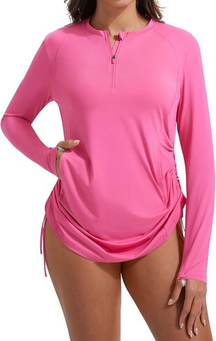 Baleaf Rash Guard للنساء قميص سباحة طويل الأكمام بعامل حماية من الأشعة فوق البنفسجية 50+ ملابس سباحة للنساء مع جيب الكنغر in Kuwait