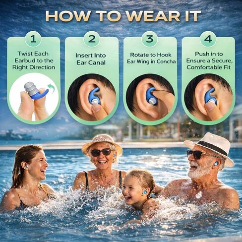 Waterproof Swimming Ear Plugs for Adults - 3 Pairs of Reusable Soft Silicone Swim Earplugs,Perfect for Surfing, Diving,Pool,Showering and Other Water Sports - Keep Water Out and Ear Protection in Saudi Arabia