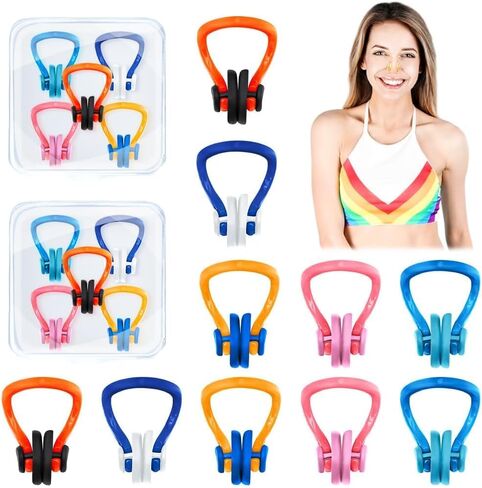 Swimming Nose Clip - 10 Packs Silicone Swim Nose Plugs for Kids (Age 7+) and Adults,Waterproof Pool Nose Plugs for Diving Swimming and Other Water Sports with Storage Box,Multi-Color in Kuwait