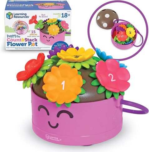 Learning Resources Poppy The Count & Stack Flower Pot - 15 Pieces, Fine Motor Skills Toys for Toddlers, Preschool Toys, Ages 18+ Months,Easter Basket Stuffers​ in Kuwait