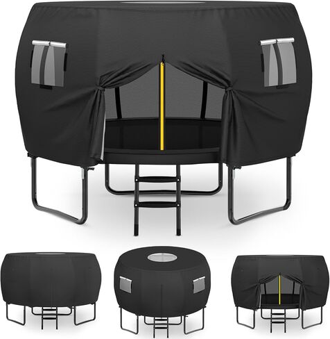 COSHNIBI Outdoor Round Trampoline Cover,Trampoline Tent 12FT Suitable for 8 Curved Pole Round Trampoline, Black(Cover Only) in Kuwait