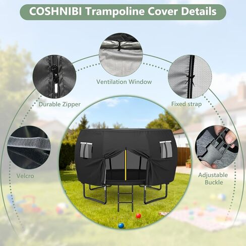 COSHNIBI Outdoor Round Trampoline Cover,Trampoline Tent 12FT Suitable for 8 Curved Pole Round Trampoline, Black(Cover Only) in Saudi Arabia