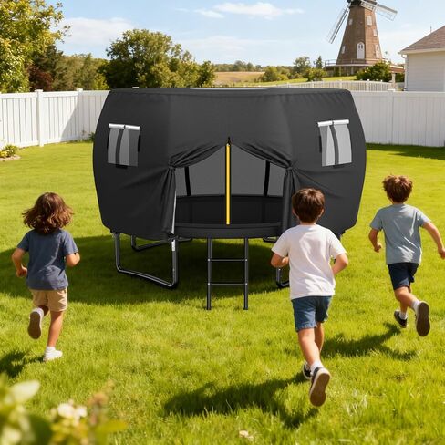 COSHNIBI Outdoor Round Trampoline Cover,Trampoline Tent 12FT Suitable for 8 Curved Pole Round Trampoline, Black(Cover Only) in Saudi Arabia