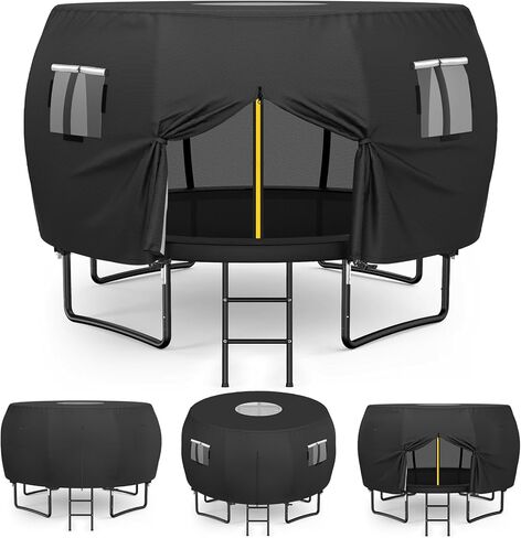 COSHNIBI Outdoor Round Trampoline Cover,Trampoline Tent 12FT Suitable for 8 Curved Pole Round Trampoline, Black(Cover Only) in Saudi Arabia