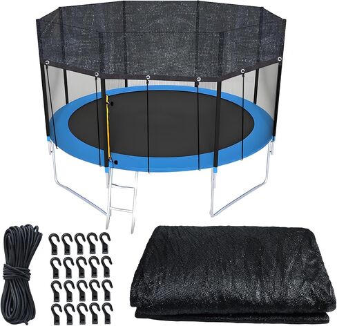 غطاء ترامبولين مطور بطول 14 قدمًا من القماش الواقي من الشمس عالي التحمل، غطاء أسود من الشمس وغطاء شبكي لحماية أوراق الشجر مع سلك مرن بطول 49 قدمًا وخطاطيف بلاستيكية لملعب الفناء الخلفي الخارجي (خيمة فقط) in Kuwait