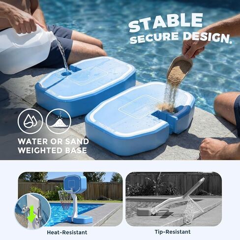 Pool Volleyball Net&Pool Basketball Hoop 2 in 1,Pool Volleyball Net for Inground pools,Pool Basketball Hoop Poolside with Base&Stand，Includes 3 Balls/2 Base/Pump, Summer Outdoor Pool Games for Adults in Kuwait