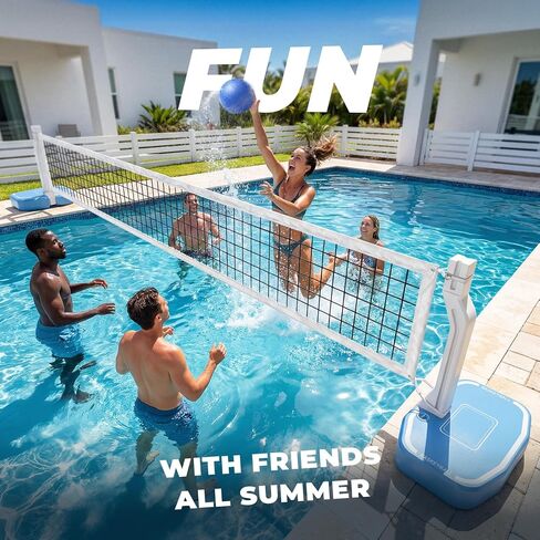 Pool Volleyball Net&Pool Basketball Hoop 2 in 1,Pool Volleyball Net for Inground pools,Pool Basketball Hoop Poolside with Base&Stand，Includes 3 Balls/2 Base/Pump, Summer Outdoor Pool Games for Adults in Kuwait