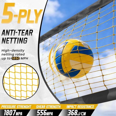 MangoStar Volleyball Net, 12FT Portable Volleyball Net for Backyard Beach, Adjustable Height, Freestanding Volleyball Net with Carry Bag for Indoor&Outdoor, Professional Net for Hitting&Serving in Kuwait