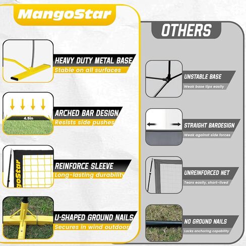MangoStar Volleyball Net, 12FT Portable Volleyball Net for Backyard Beach, Adjustable Height, Freestanding Volleyball Net with Carry Bag for Indoor&Outdoor, Professional Net for Hitting&Serving in Kuwait