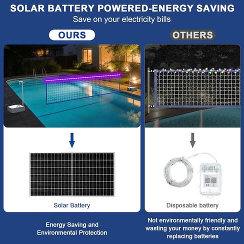 مجموعة شبكة الكرة الطائرة لحمام السباحة مع أضواء LED، شبكة كرة طائرة تعمل بالطاقة الشمسية مع طول قابل للتعديل من 15 قدمًا إلى 32 قدمًا لحمامات السباحة الداخلية، شبكة كرة طائرة مائية عالية السطوع مع كرات ومضخة لحفلات حمام السباحة والألعاب in Saudi Arabia
