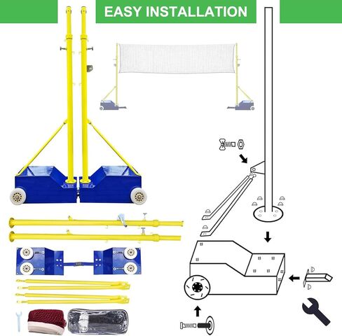 Volleyball/Badminton Poles, Mobile Badminton Net Bracket with Wheel & Heavy Base, Adjustable Height Volleyball Net Stand for Outdoor Indoor Backyard in Kuwait