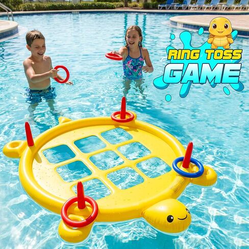 مجموعة ألعاب ألعاب حمام السباحة 2 في 1 قابلة للنفخ مع 10 كرات و10 حلقات للبالغين والمراهقين والأطفال، تيك تاك تو عملاقة عائمة مع حامل أكواب، حلقة إرم، لعبة يومية كبيرة في ساحة الكرنفال in Kuwait
