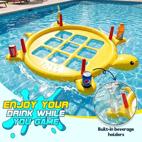 مجموعة ألعاب ألعاب حمام السباحة 2 في 1 قابلة للنفخ مع 10 كرات و10 حلقات للبالغين والمراهقين والأطفال، تيك تاك تو عملاقة عائمة مع حامل أكواب، حلقة إرم، لعبة يومية كبيرة في ساحة الكرنفال in Kuwait