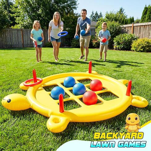 مجموعة ألعاب ألعاب حمام السباحة 2 في 1 قابلة للنفخ مع 10 كرات و10 حلقات للبالغين والمراهقين والأطفال، تيك تاك تو عملاقة عائمة مع حامل أكواب، حلقة إرم، لعبة يومية كبيرة في ساحة الكرنفال in Kuwait