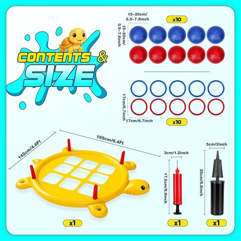 مجموعة ألعاب ألعاب حمام السباحة 2 في 1 قابلة للنفخ مع 10 كرات و10 حلقات للبالغين والمراهقين والأطفال، تيك تاك تو عملاقة عائمة مع حامل أكواب، حلقة إرم، لعبة يومية كبيرة في ساحة الكرنفال in Kuwait