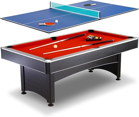 Hathaway Maverick 7 Foot Pool Table with Table Tennis Top – with Accessories for Both Games – Space-Saving Ping Pong and Pool Table Combo for Families – Matte Black Finish, Red Felt in Saudi Arabia