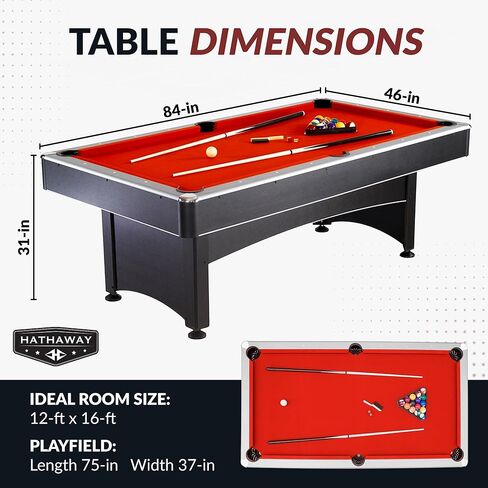 Hathaway Maverick 7 Foot Pool Table with Table Tennis Top – with Accessories for Both Games – Space-Saving Ping Pong and Pool Table Combo for Families – Matte Black Finish, Red Felt in Saudi Arabia