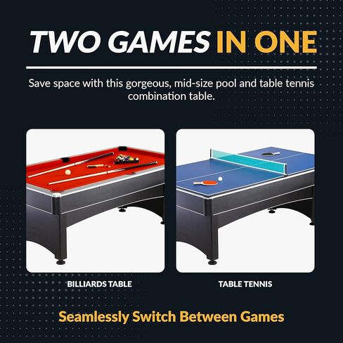 Hathaway Maverick 7 Foot Pool Table with Table Tennis Top – with Accessories for Both Games – Space-Saving Ping Pong and Pool Table Combo for Families – Matte Black Finish, Red Felt in Saudi Arabia