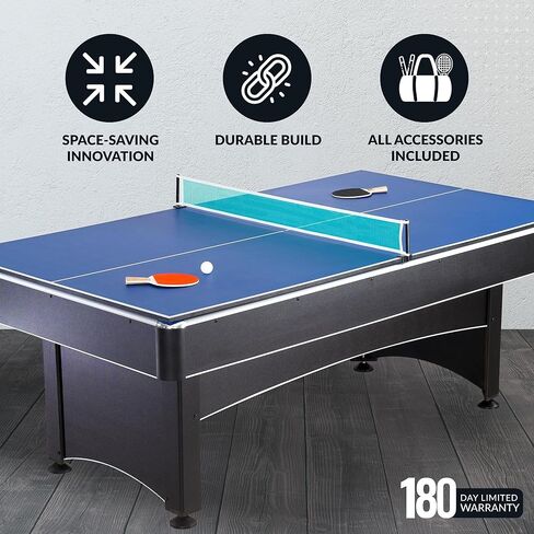 Hathaway Maverick 7 Foot Pool Table with Table Tennis Top – with Accessories for Both Games – Space-Saving Ping Pong and Pool Table Combo for Families – Matte Black Finish, Red Felt in Saudi Arabia