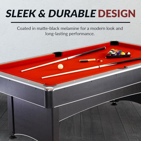 Hathaway Maverick 7 Foot Pool Table with Table Tennis Top – with Accessories for Both Games – Space-Saving Ping Pong and Pool Table Combo for Families – Matte Black Finish, Red Felt in Saudi Arabia
