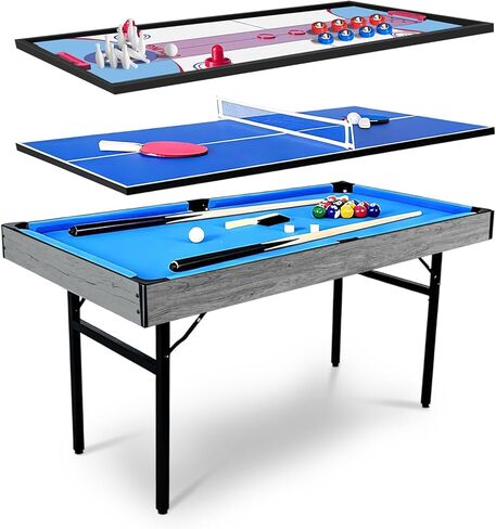 طاولة ألعاب متعددة الوظائف 5 في 1، مجموعة طاولة متعددة الألعاب قابلة للطي مع بينج بونج، بلياردو حمام السباحة، هوكي الهواء، البولينج، ولعبة الشفلبورد للداخل والخارج in Kuwait