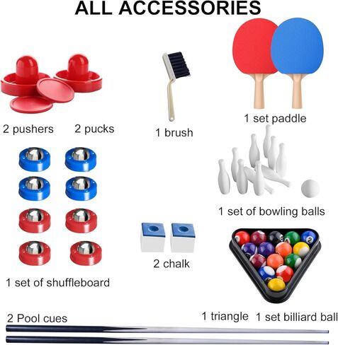 طاولة ألعاب متعددة الوظائف 5 في 1، مجموعة طاولة متعددة الألعاب قابلة للطي مع بينج بونج، بلياردو حمام السباحة، هوكي الهواء، البولينج، ولعبة الشفلبورد للداخل والخارج in Kuwait