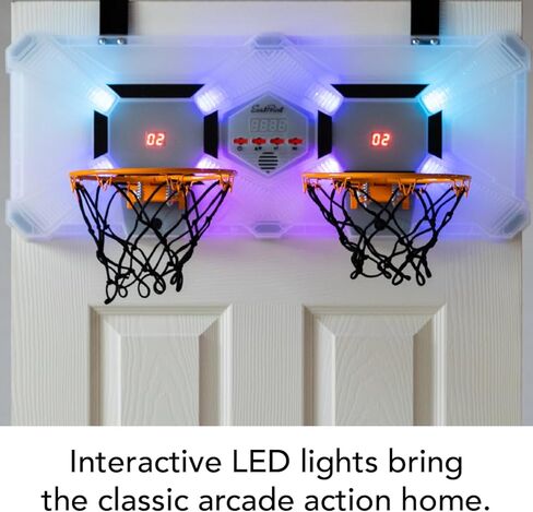 حلقة كرة سلة صغيرة من إيست بوينت - متعددة الألوان، عبوة من قطعة واحدة - منافسات داخلية وألعاب كرة السلة وجهاً لوجه - مصابيح LED مضيئة وحلقة داخلية - تصميم مدمج وألعاب في الطابق السفلي in Kuwait