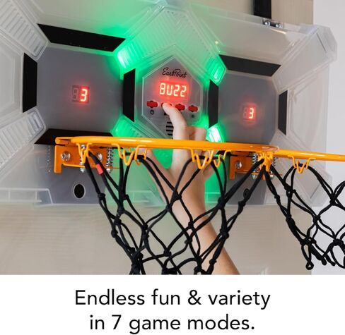 حلقة كرة سلة صغيرة من إيست بوينت - متعددة الألوان، عبوة من قطعة واحدة - منافسات داخلية وألعاب كرة السلة وجهاً لوجه - مصابيح LED مضيئة وحلقة داخلية - تصميم مدمج وألعاب في الطابق السفلي in Kuwait