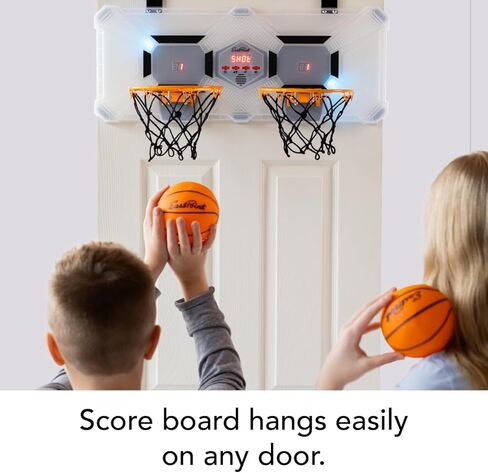 حلقة كرة سلة صغيرة من إيست بوينت - متعددة الألوان، عبوة من قطعة واحدة - منافسات داخلية وألعاب كرة السلة وجهاً لوجه - مصابيح LED مضيئة وحلقة داخلية - تصميم مدمج وألعاب في الطابق السفلي in Kuwait